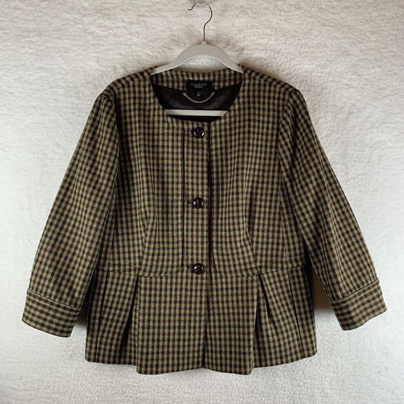 Talbots Jackets & Blazers - Talbots Blazer Jacket Women's 14‎ Brown Plaid Houndstooth Wool Button-Front 7802